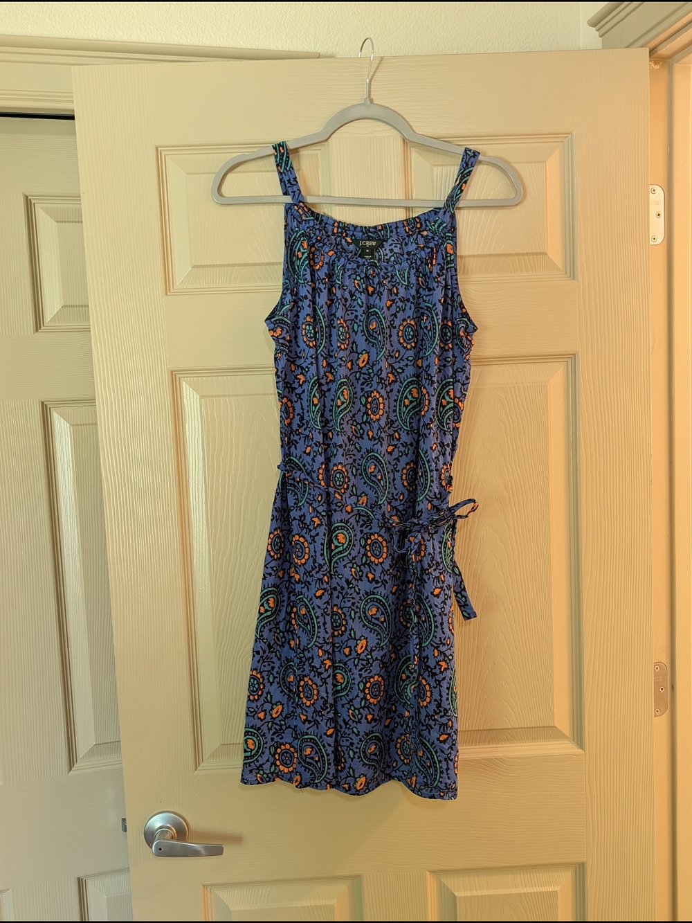 J. Crew Factory Blue Paisley Tie-Waist Mini Sundress